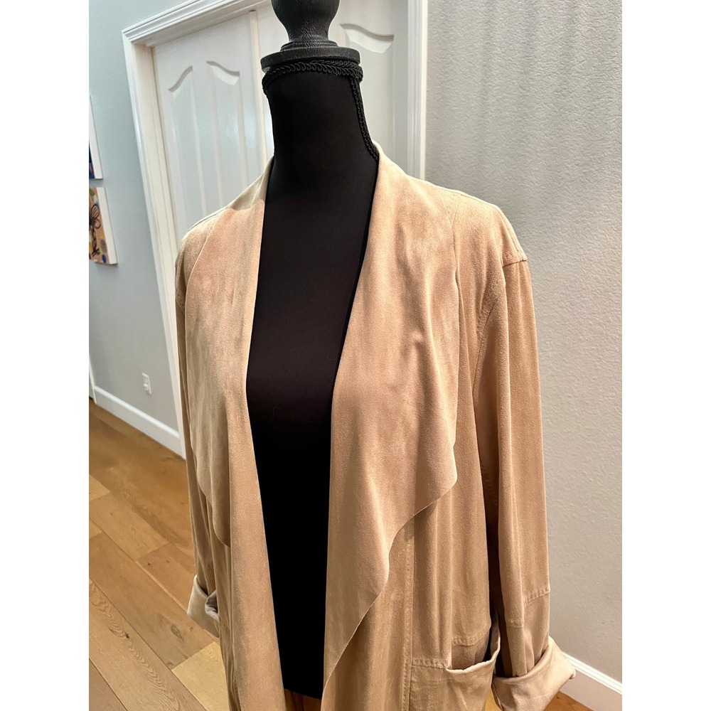 Max Studio Duster Coat Womens XL Beige NWT Faux Suede Draped Waterfall Front